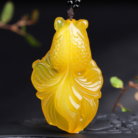 老冯记精选黄玉髓连年有鱼玉吊坠