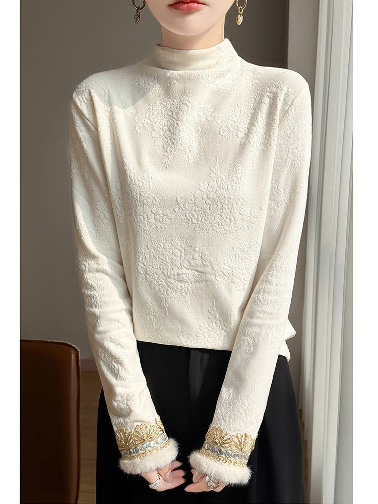 新中式刺绣提花半高领加厚保暖打底衫·黑色