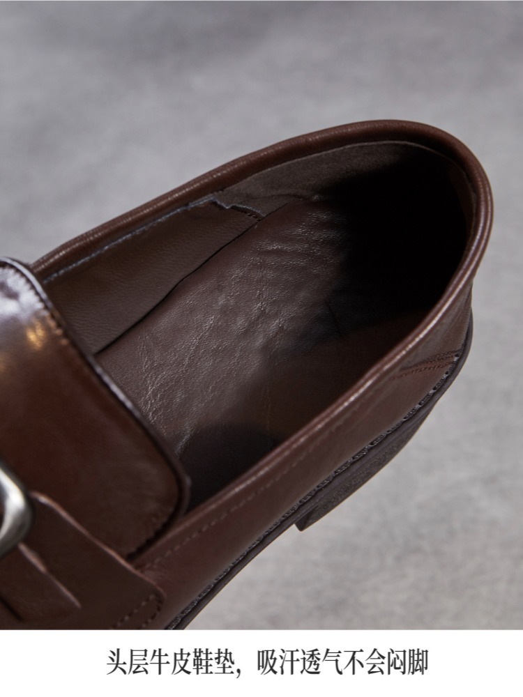 【手抓纹头层牛皮】至美轻软金属扣乐福鞋ZM269010·黑色