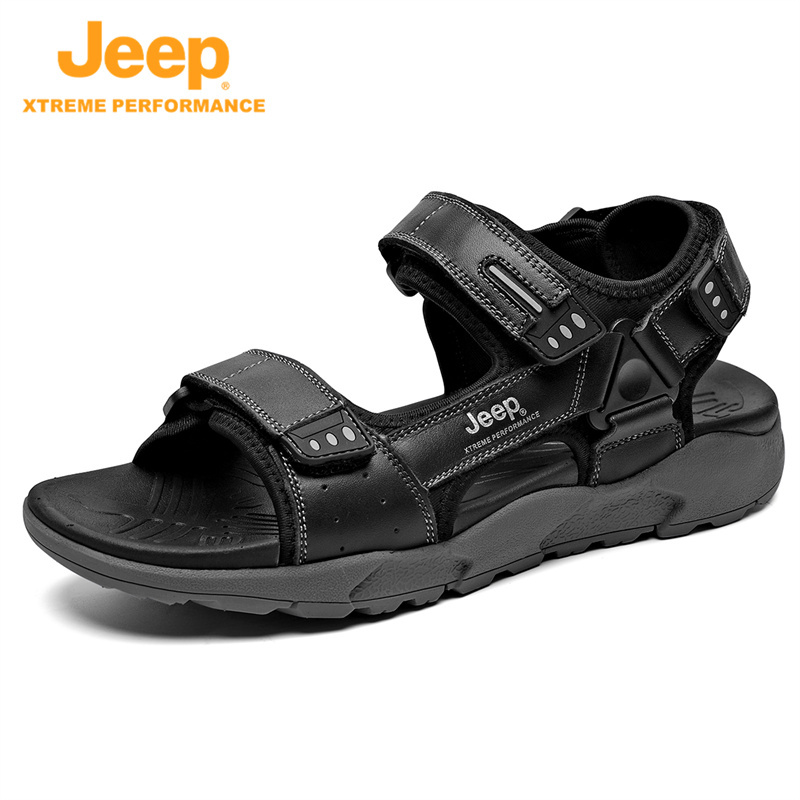 jeep凉鞋男夏季新款外穿真皮休闲皮凉鞋P221291511·黑色