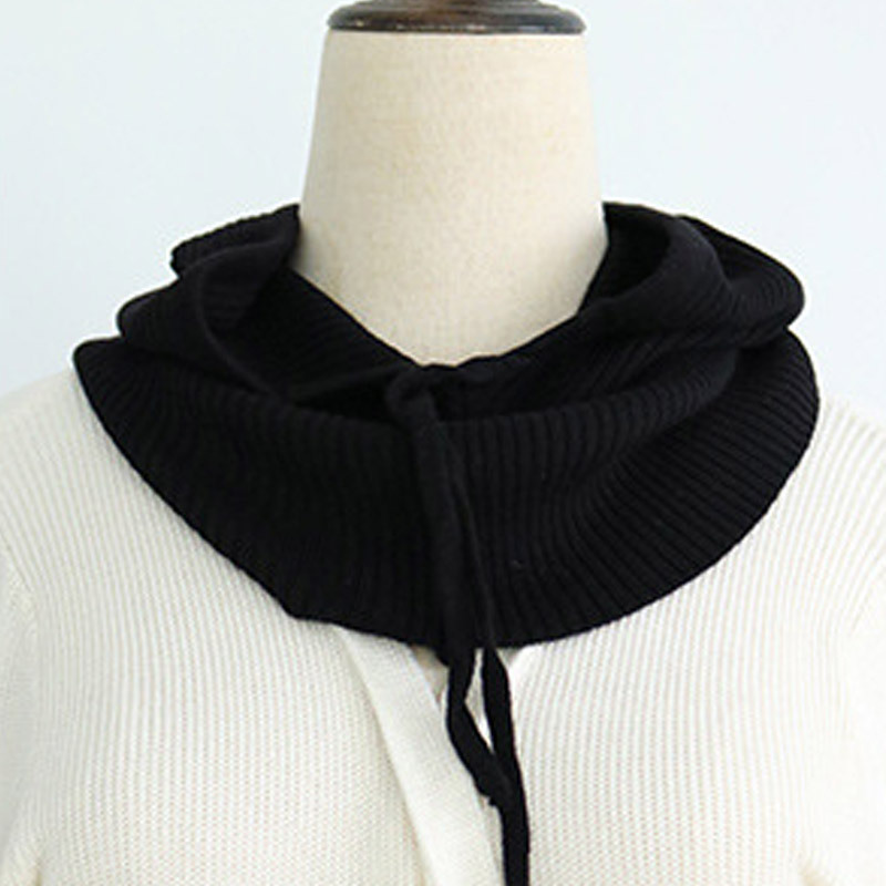 【特价款】男女通用桑蚕丝羊毛保暖一体针织围脖帽子·黑色