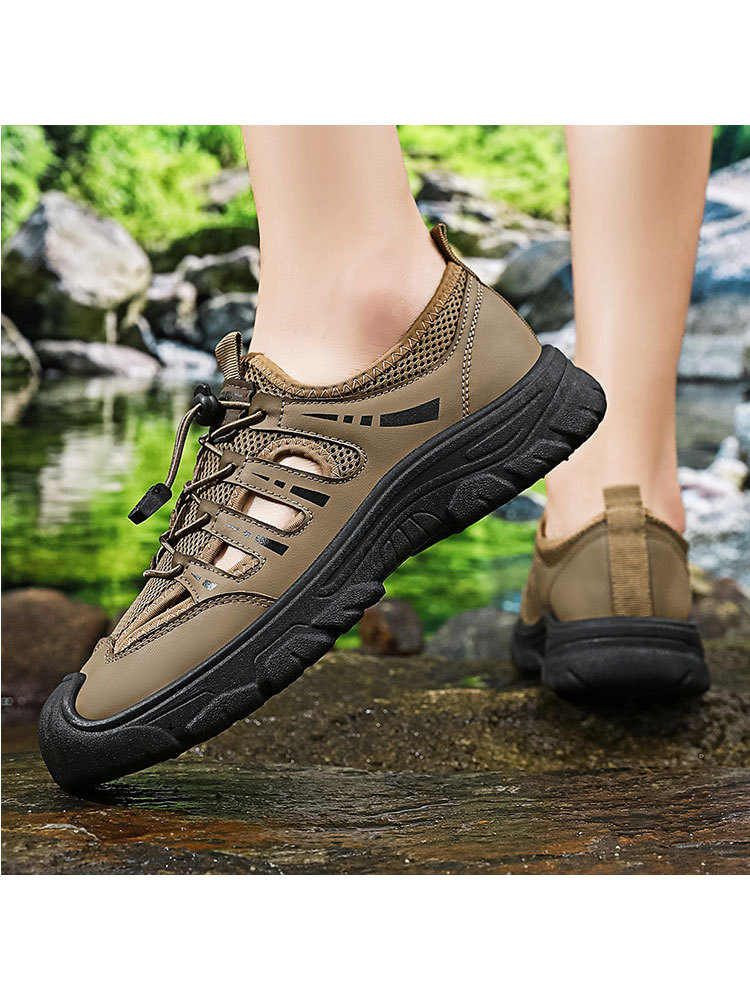 新款透气镂空网面轻便舒适软底男士单鞋·军绿色