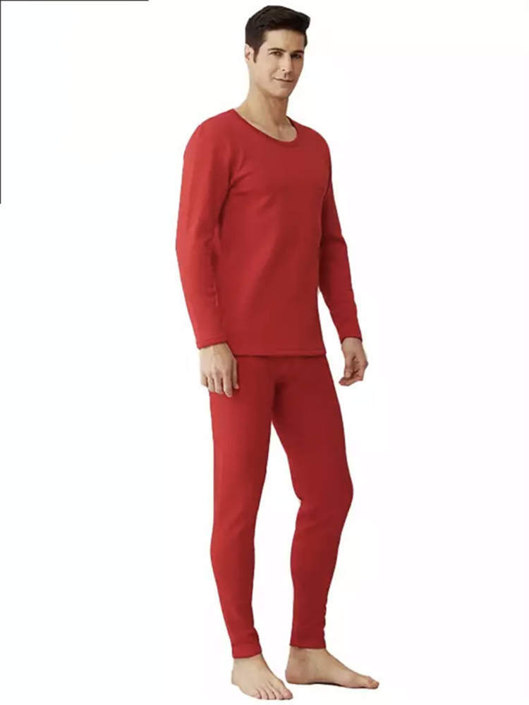 纤丝鸟特别定制220斤可穿加大码热暖超柔系列男士圆领护膝套装·中国红