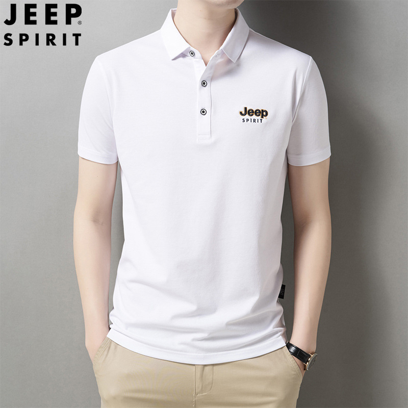 jeep2023春夏新款男士短袖POLO衫修身翻领t恤商务休闲上衣H-2302#·白色