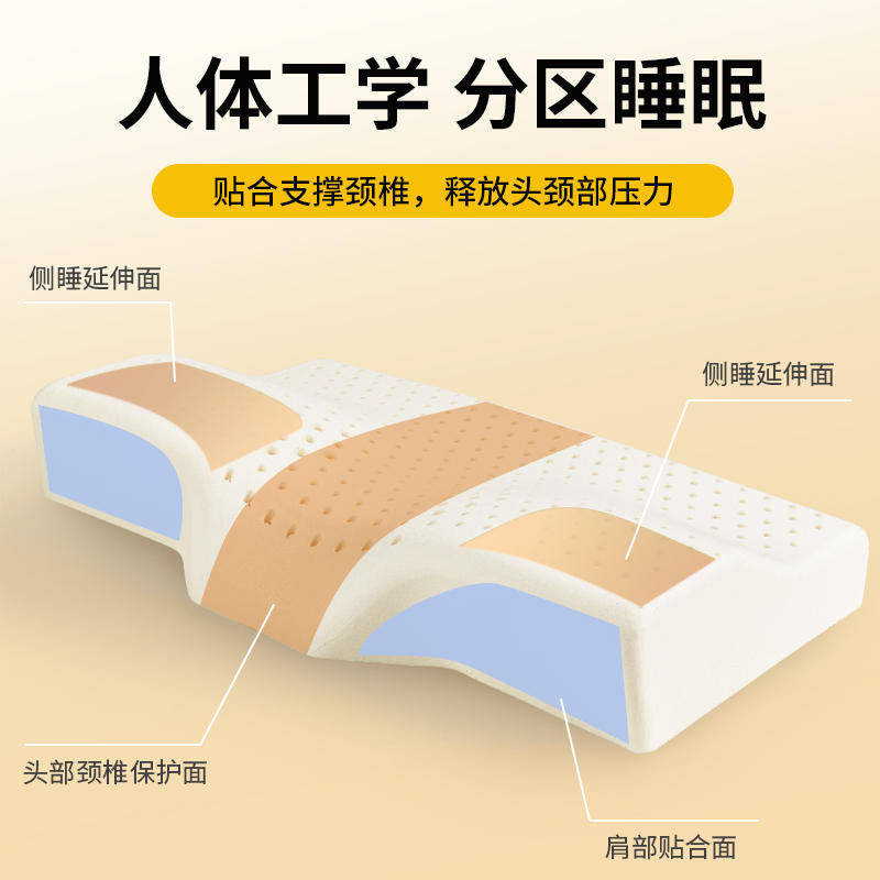 泰嗨 中凹枕头枕芯 送枕套 天然乳胶枕 泰国原产进口·米黄色皇冠