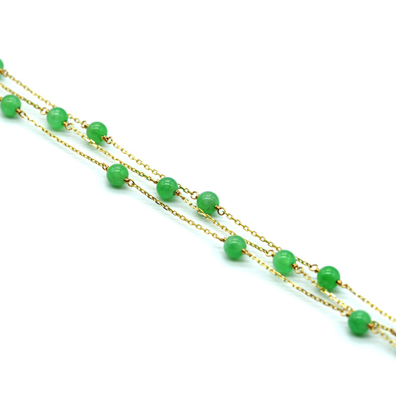 慕古 设计款日本精工皇室珠宝18k金镶满绿翡翠圆珠3链项链·18K金/翡翠
