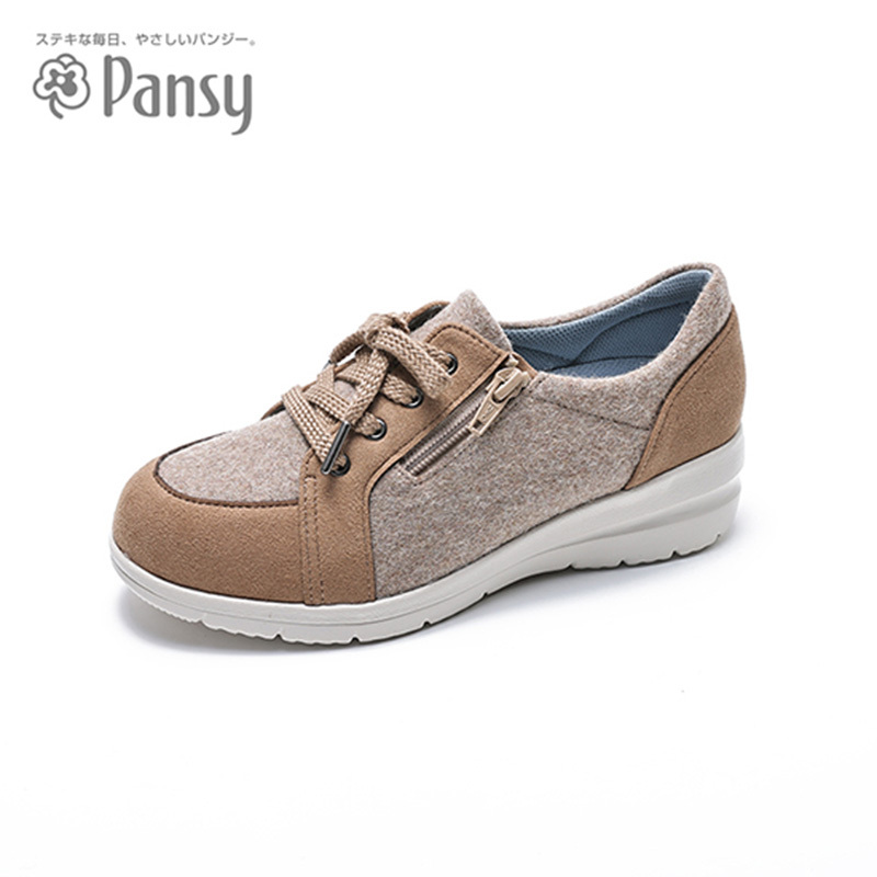 日本品牌Pansy女士舒适坡跟休闲鞋·驼色