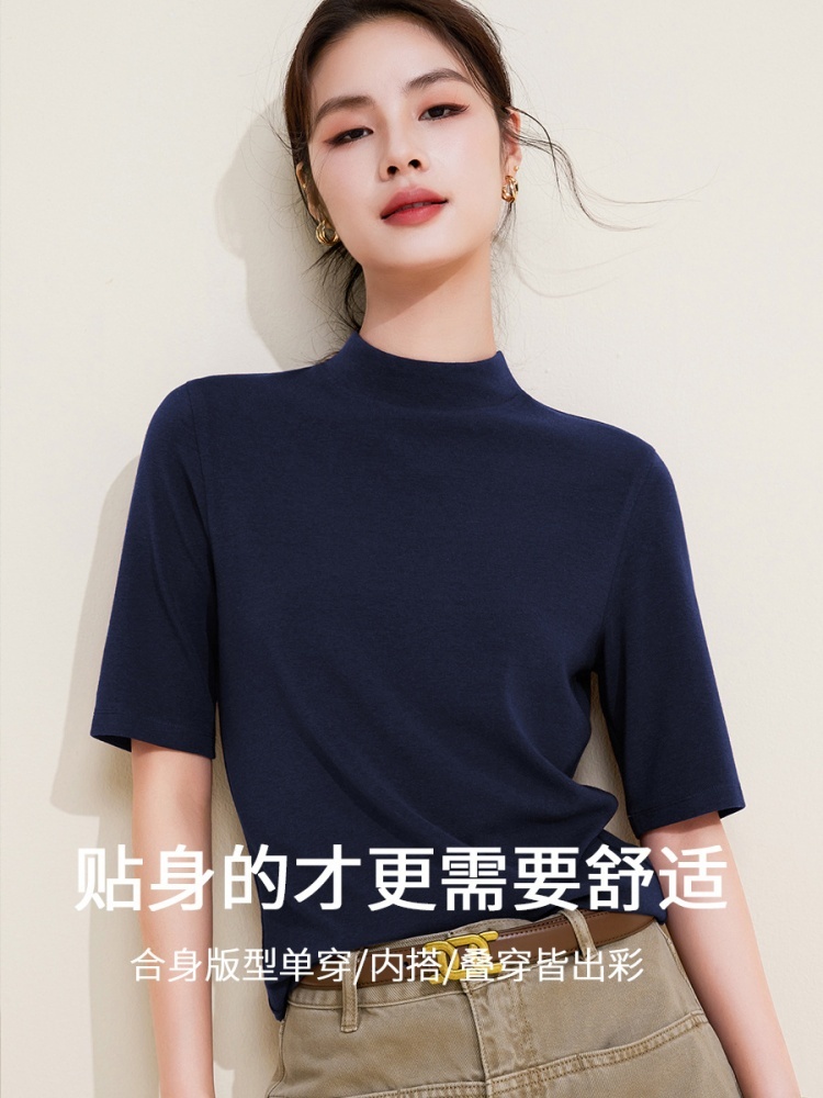 【超弹绒感】修娴半高领中袖T恤M933·安可拉红