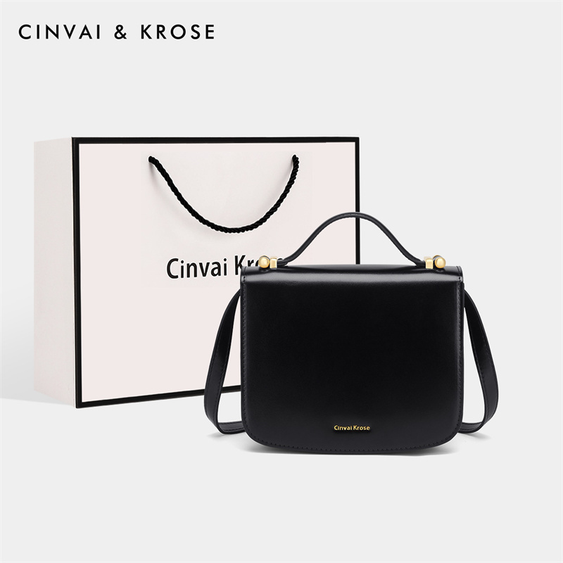 CinvaiKrose 牛皮包包手提包斜挎女包高级感单肩包C6317·黑色