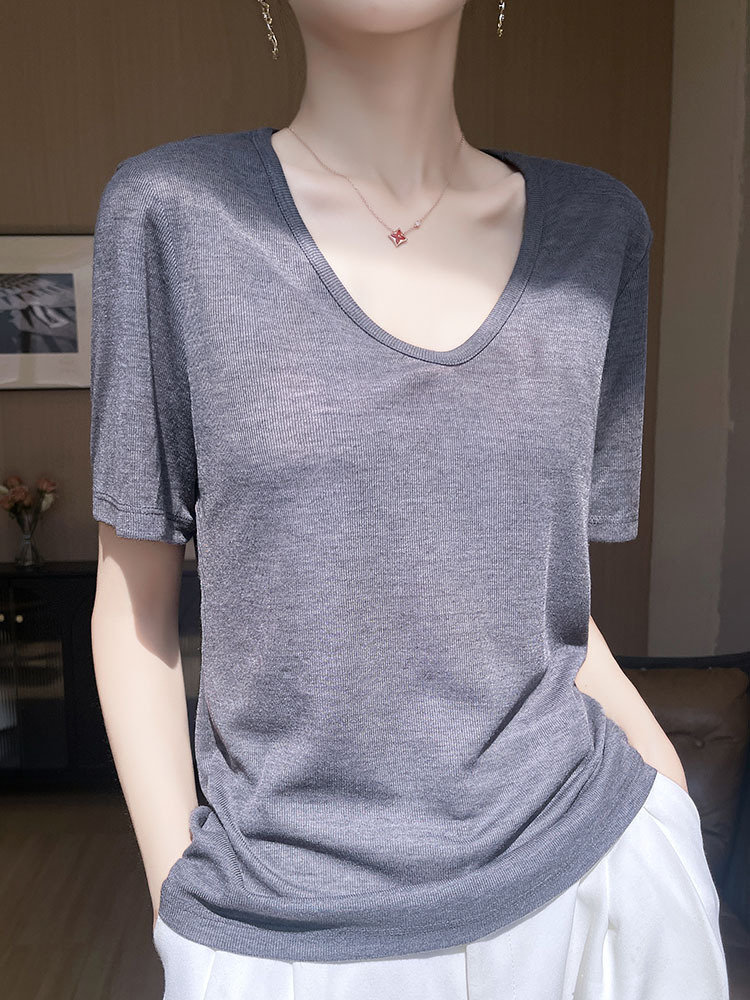 【爆款特价】凉爽透气莱赛尔天丝宽松舒适简约百搭上衣·V领-经典黑