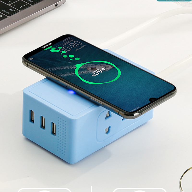 双贝带USB智能无线充电插座·蓝色