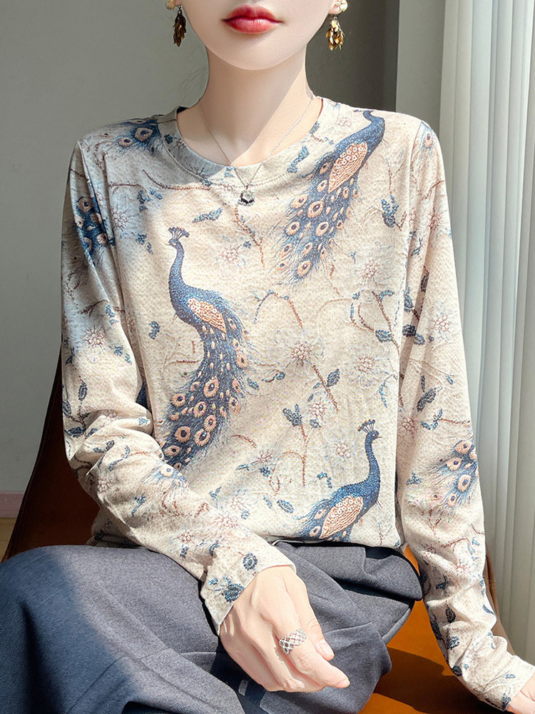 新款超细纤维透气孔雀幻彩印花洋气减龄防晒上衣·粉凰映霞