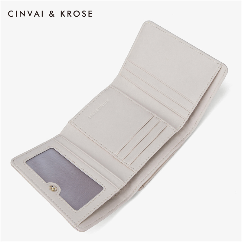 CinvaiKrose 钱包女短款牛皮多功能零钱包皮夹K6034·米白色