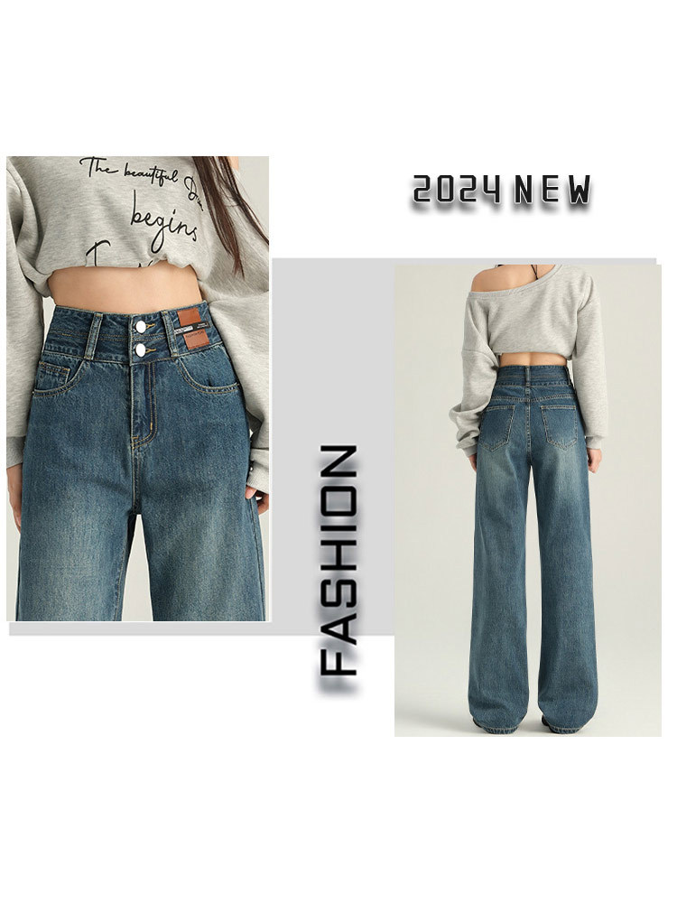 罗蒙女士加绒牛仔裤保暖舒适长裤休闲百搭高腰阔腿裤99XCDYG9846R-1·复古蓝