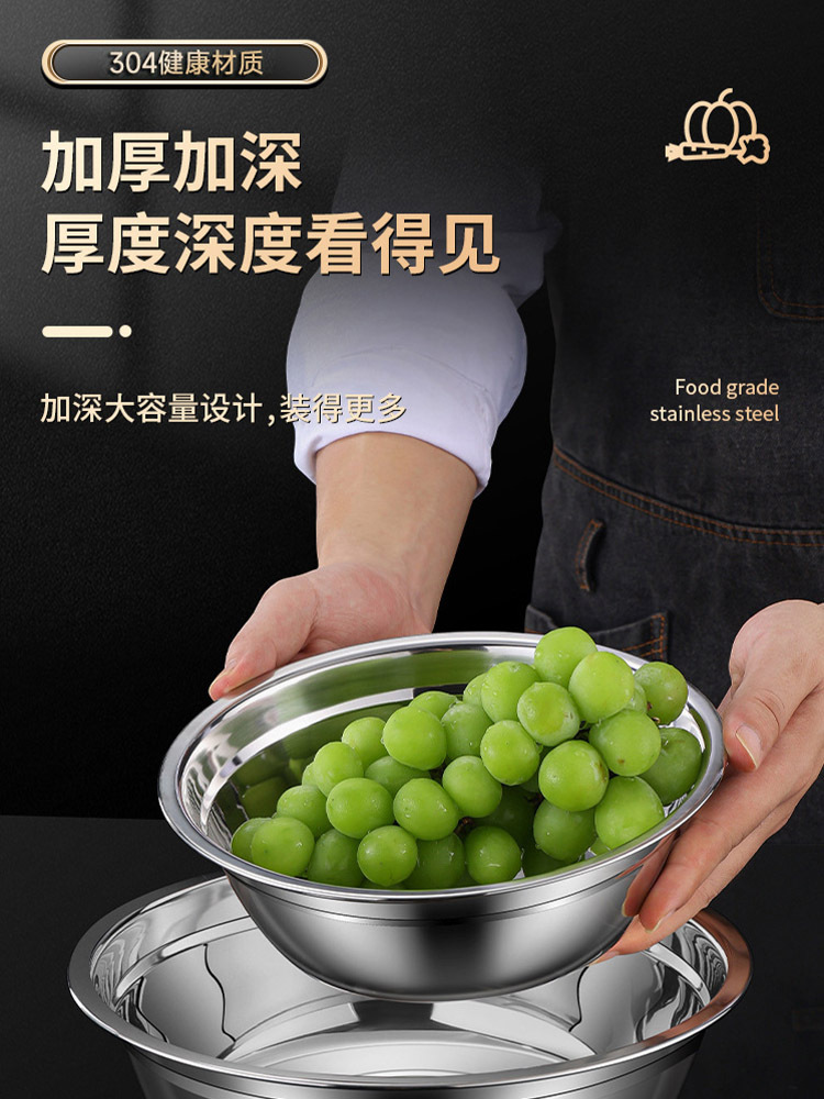 2个（18cm+20cm）304不锈钢盆汤盆厨房洗菜盆和面盆打蛋盆加深加厚