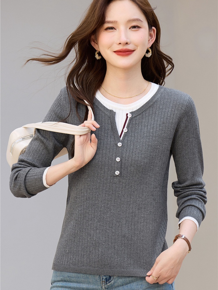 轩凌子假两件针织衫S92538049·宝蓝色