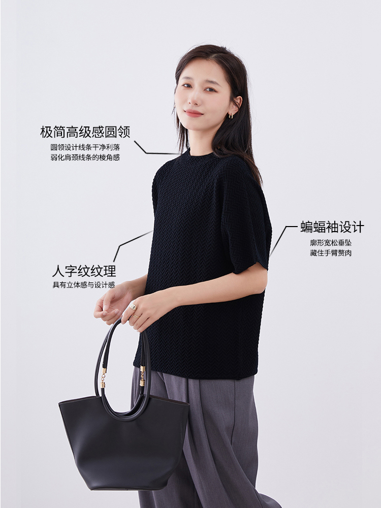 SOCOCOLURE羊毛提花针织衫·黑+黑