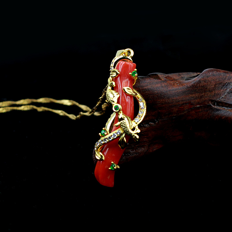 映时.时尚S925银红珊瑚原枝吊坠