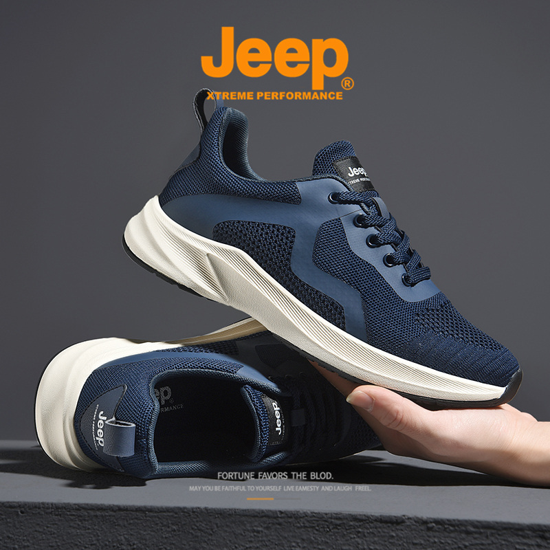 jeep吉普男鞋夏季网鞋男透气薄款轻便软底跑步鞋防臭运动J111291227·蓝色
