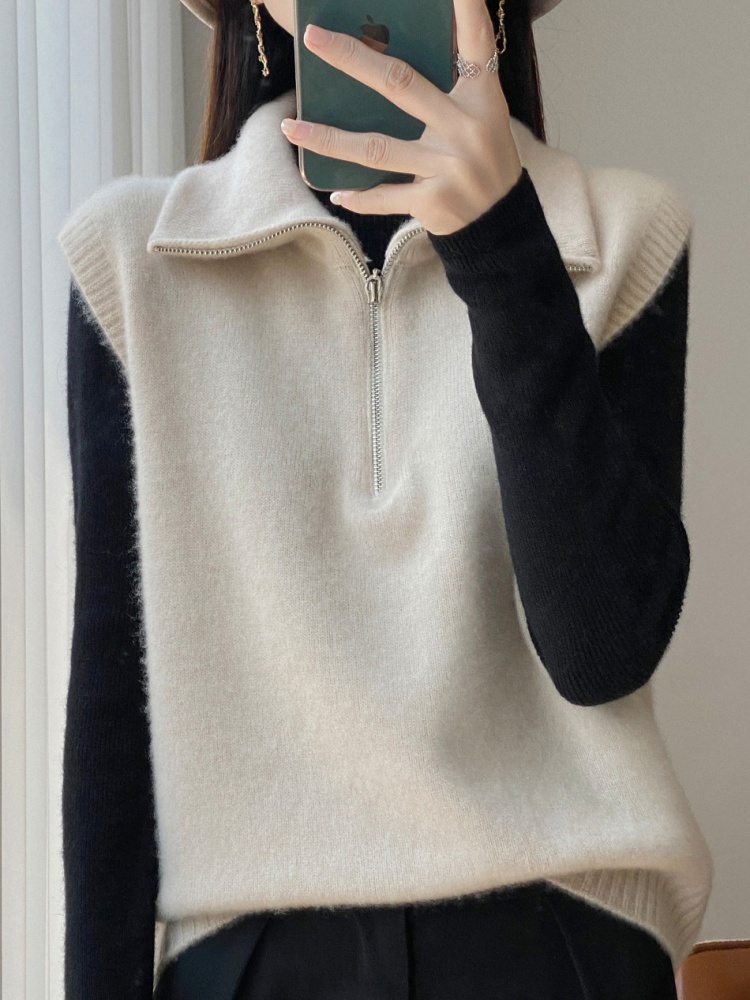 【100羊毛】特舒半拉链高龄飞袖马甲TS-106·大象灰