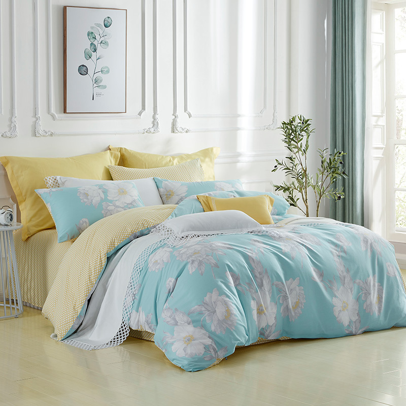 梦洁(MENDALE)家纺40支全棉四件套纯棉被套床单套件简约床上用品多款花色·黎朵