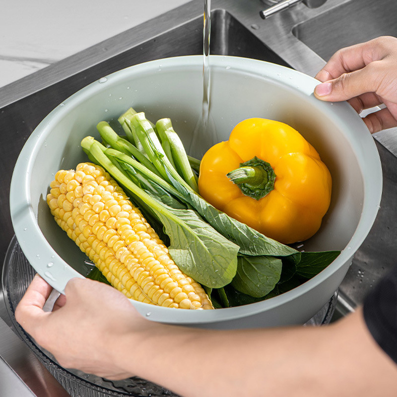 德国CCKO双层洗菜盆沥水篮家用厨房多功能洗水果蔬菜滤水·牛油果绿