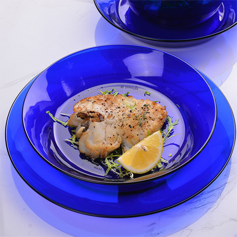 多莱斯（DURALEX）家用欧式玻璃盘深盘菜盘饺子盘2只装·宝蓝色