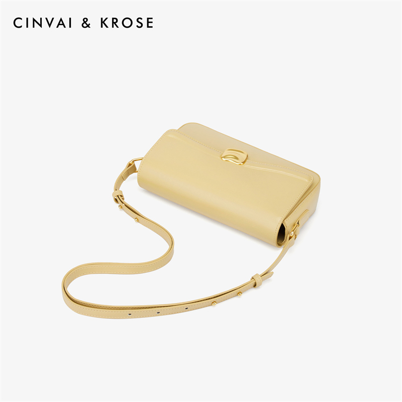 CinvaiKrose 牛皮包包腋下包女斜挎包高级质感单肩包女包B6420D·浅黄色