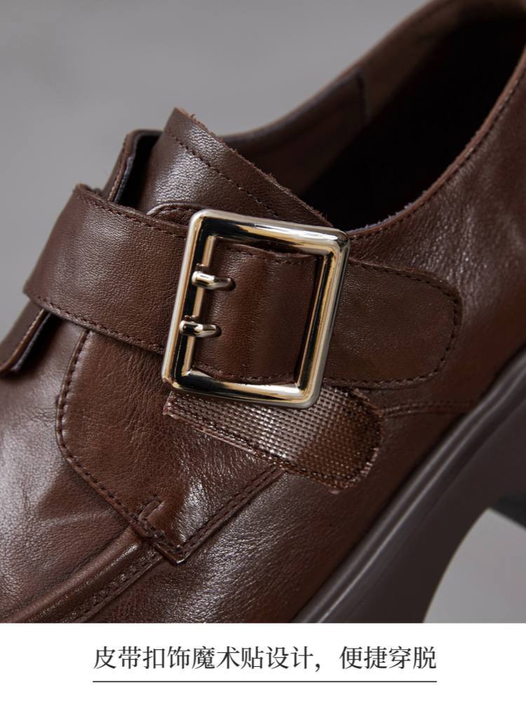 【手抓纹头层牛皮】至美轻软英伦复古厚底乐福鞋ZM269007·黑色