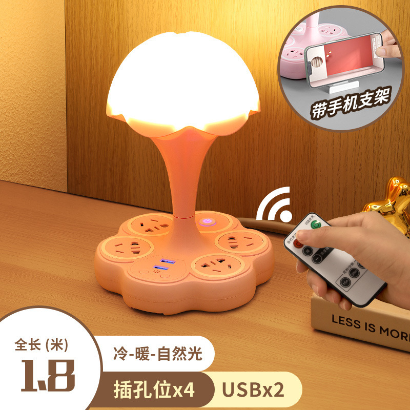 遥控多功能护眼台灯USB插座调光小台灯卧室床头灯小夜灯·粉色