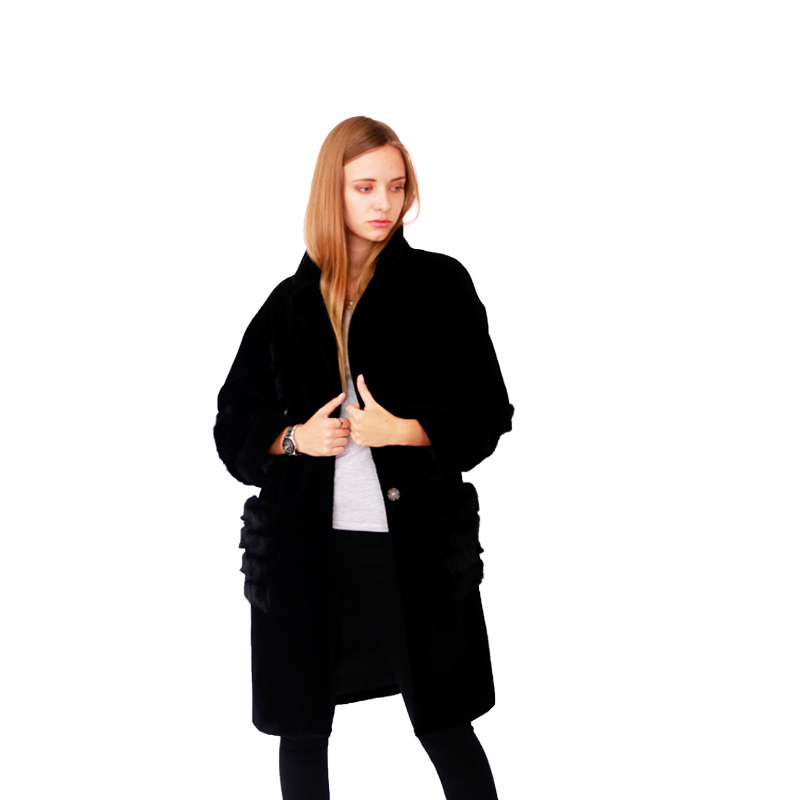 法国圣格伦纳时尚羊剪绒水貂大衣·黑色  黑色