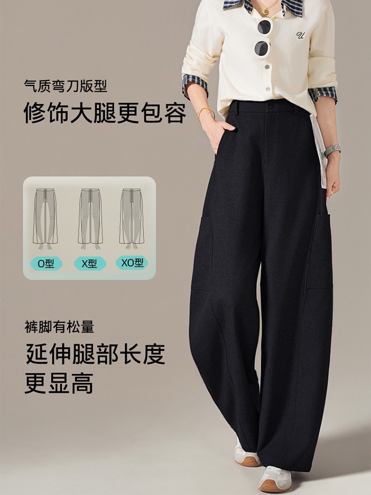 【品牌工厂出品】和顺圣春秋羊毛阔腿弯刀裤26088·深藏青