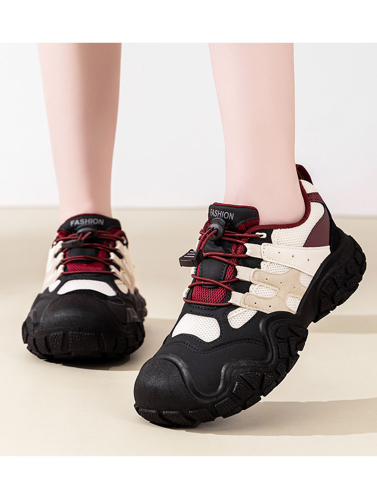 【大牌同款】活力多彩户外圆头超防滑松紧带透气登山鞋·黑色