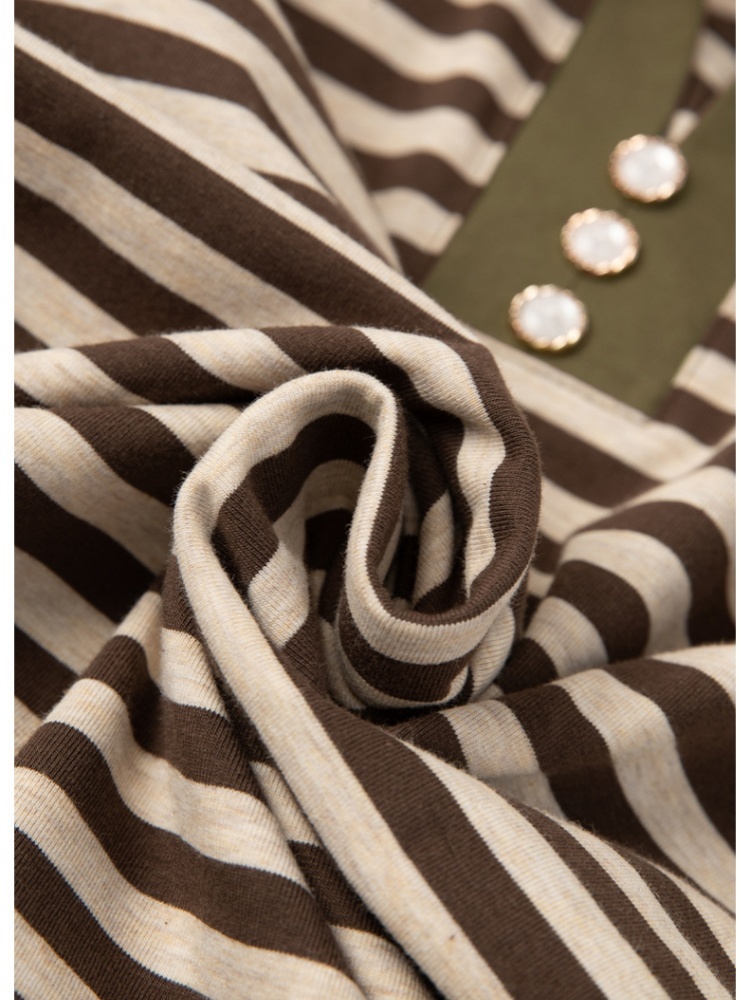 凯诗帕条纹翻领T恤6436·深咖