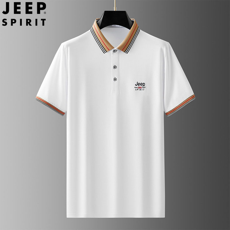 jeep2023春夏新款短袖Polo衫男士翻领宽松休闲潮流上衣H-2301#·白色