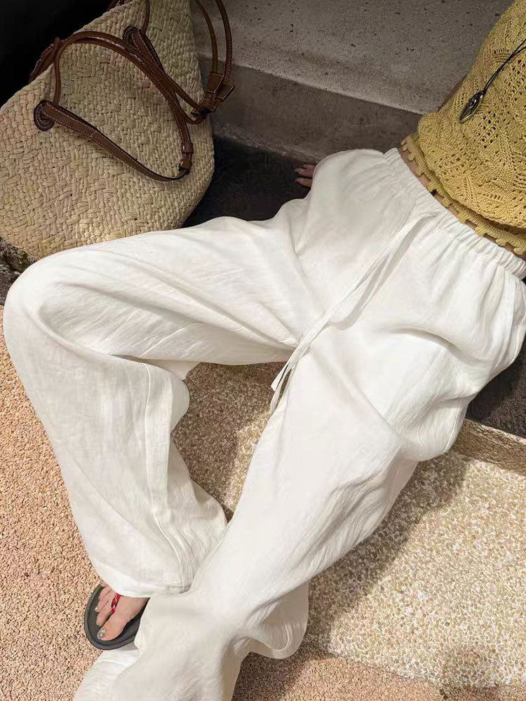 高级感老钱风棉麻透气垂感百搭显瘦阔腿裤·黑色