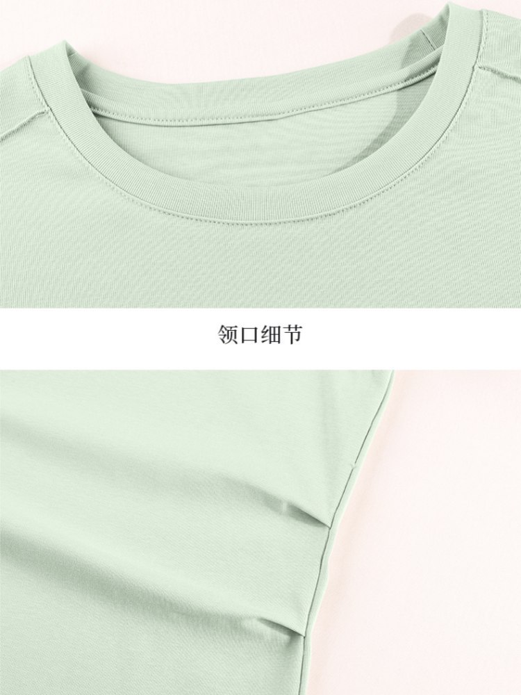 【92精梳棉】轩凌子正肩卷边袖口收腰T恤XS82620091·冰茶色