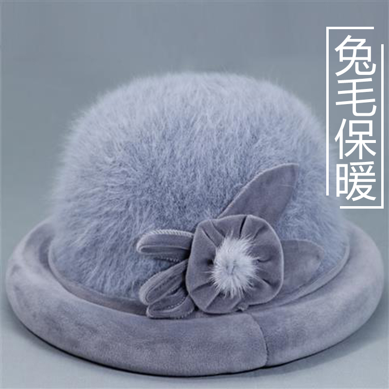 兔毛保暖 加绒中年盆帽·紫色蝶梦