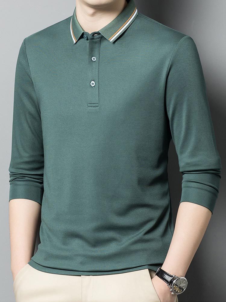 纯色珠地棉长袖POLO衫337#·绿色