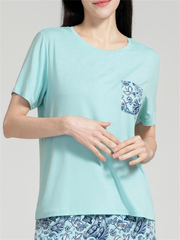 【专柜同步】纤丝鸟鸟语花香系列女士圆领半袖衫·冰蓝色