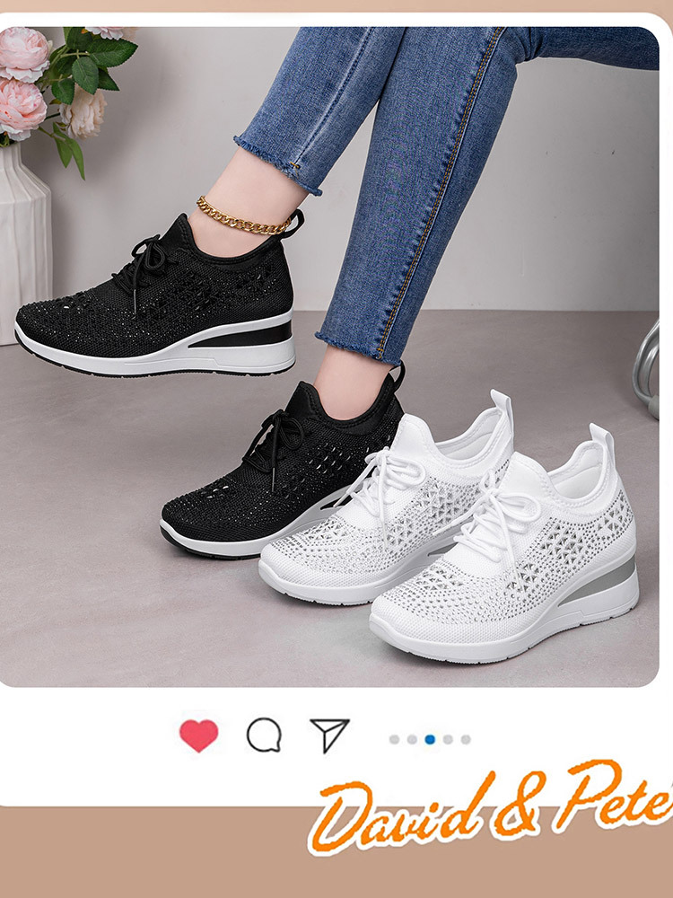 新款时尚烫钻通勤百搭大码增高鞋·白色