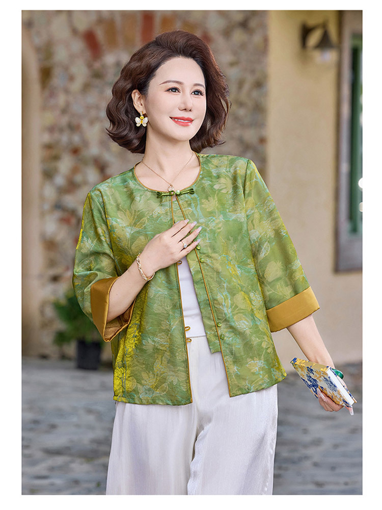 新款国风盘扣提花高级感气质显瘦外套·绿色