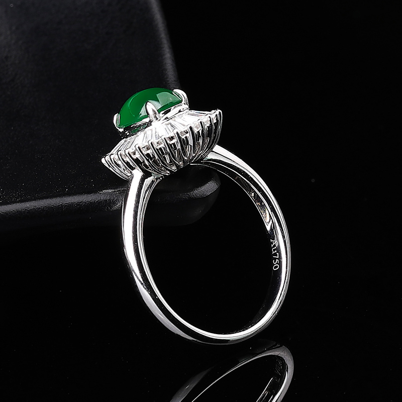 翡丽翠**(孤品)18k金镶高冰阳绿天然a货翡翠戒指2