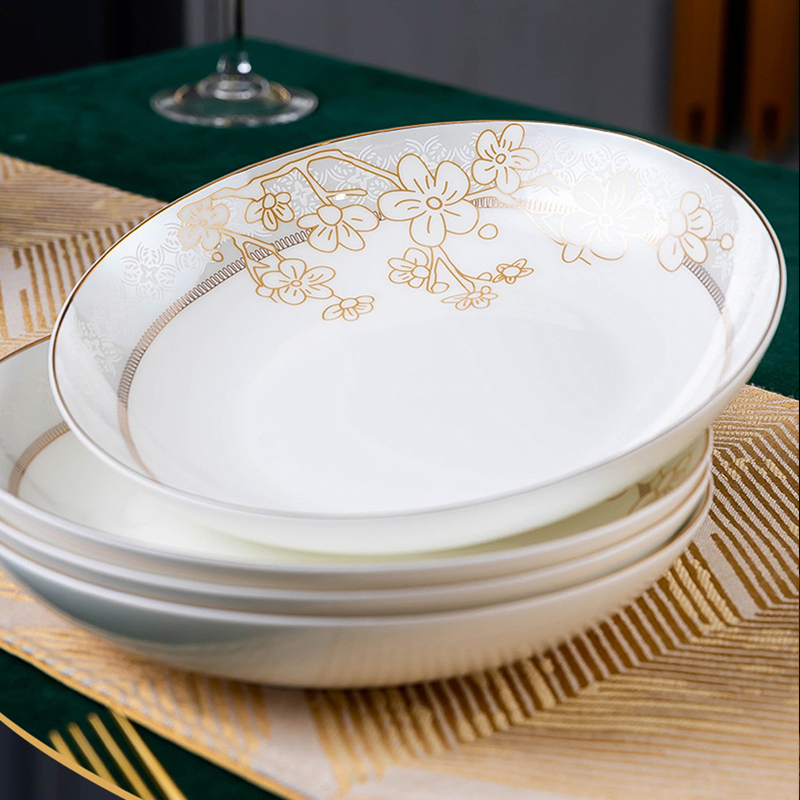 景德镇陶瓷碗碟套装家用组合套碗18头-迎春系列·默认