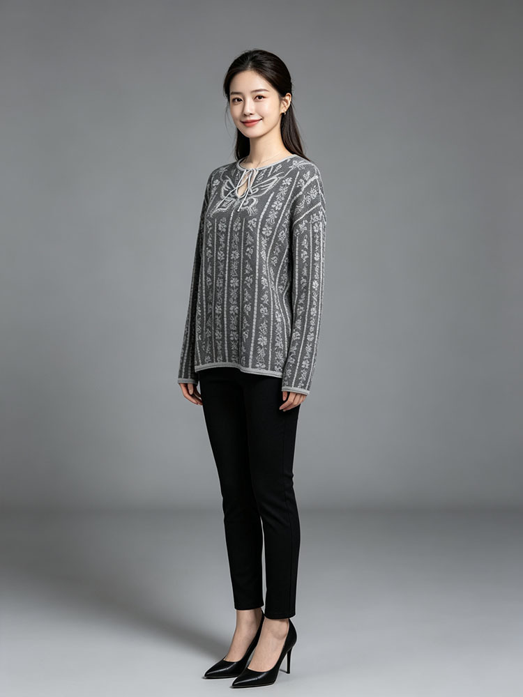 锦山羊绒特种工艺女士上衣JXZH20260339·亮片灰