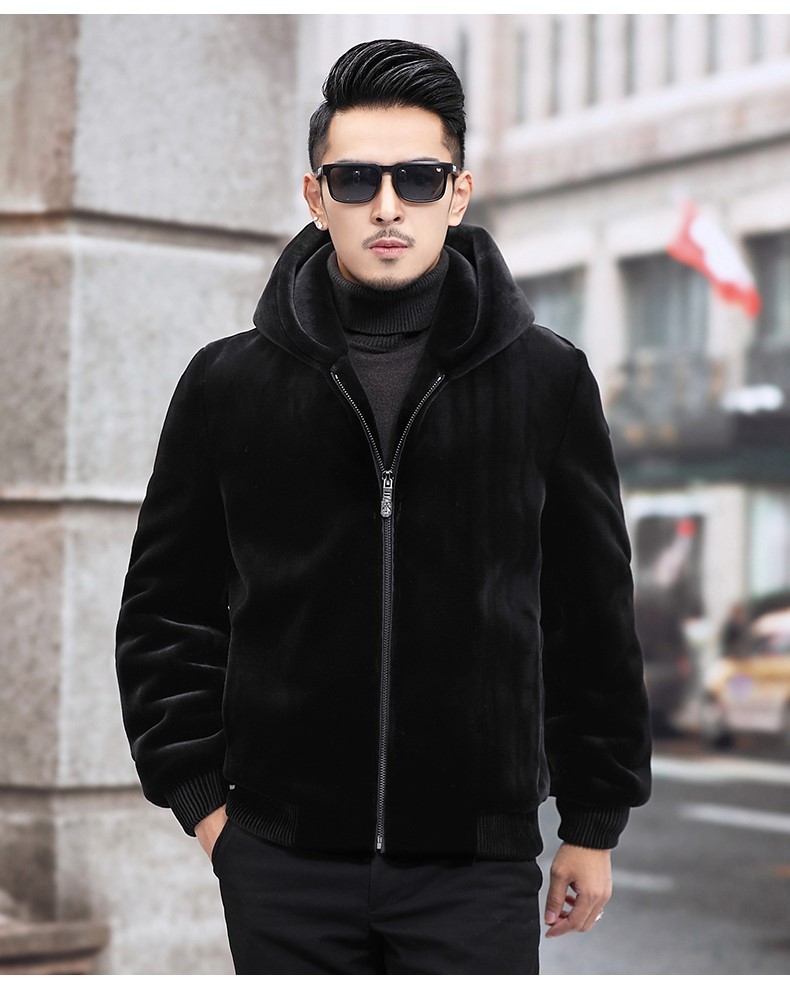 米彩微姿金貂绒男士外套黑色