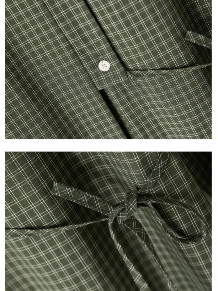 100棉可风各梭织侧系带格子衬衫61080·姜黄色