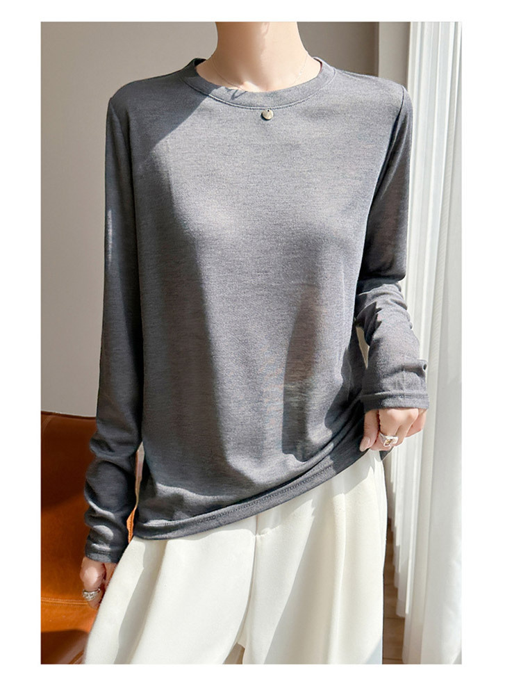 【新款特价】精纺莱赛尔纤维圆领宽松舒适显瘦长袖上衣·银雾灰