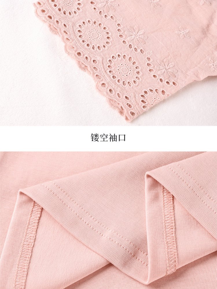 【92精梳棉】轩凌子镂空刺绣中袖T恤S82610106·天空蓝