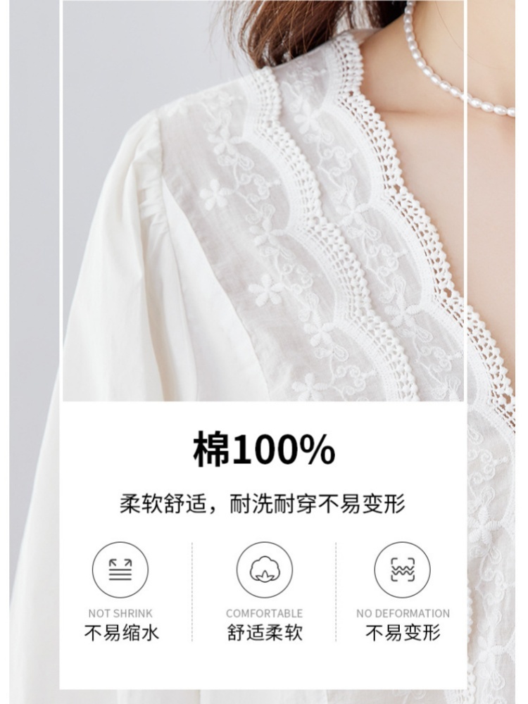 【100棉】可风各蕾丝花边镂空五分袖衬衫64108·白色
